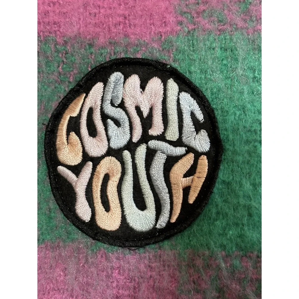 H&M Cosmic‎ Youth Oversized Plaid Blanket Scarf Pink Green Fringe